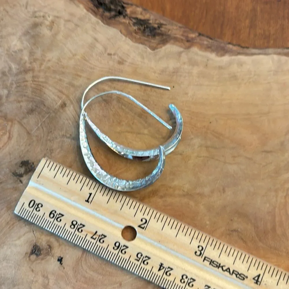 Sterling Silver Curved Hammmered Hoop Earrings